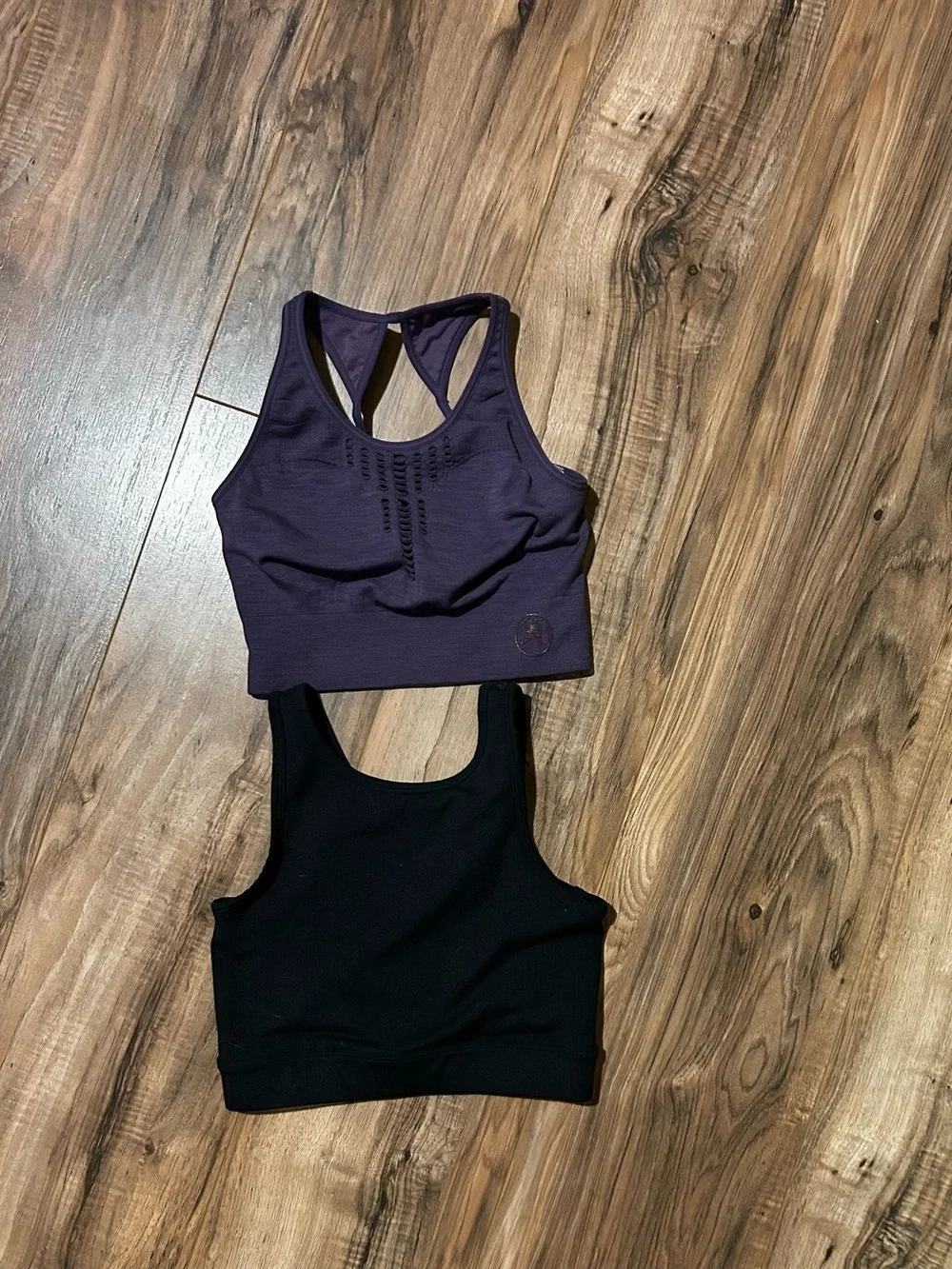 Girls Purple Racerback & Black Scoop Sports Bras